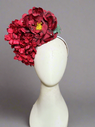 Red Hydrangea and Peony FlowerFall Headpiece-Accessories-Snobby Drops Fabric Backdrops for Photography, Exclusive Designs by Tara Mapes Photography, Enchanted Eye Creations by Tara Mapes, photography backgrounds, photography backdrops, fast shipping, US backdrops, cheap photography backdrops