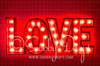 Red LOVE in LIGHTS Valentine Fabric Backdrop-Fabric Photography Backdrop-Snobby Drops Fabric Backdrops for Photography, Exclusive Designs by Tara Mapes Photography, Enchanted Eye Creations by Tara Mapes, photography backgrounds, photography backdrops, fast shipping, US backdrops, cheap photography backdrops