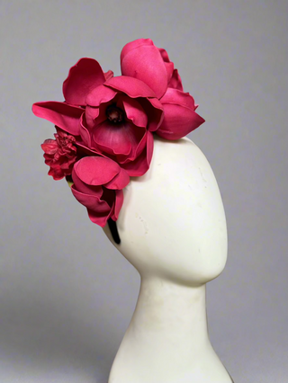 Red Magnolia FlowerFall Headpiece-Accessories-Snobby Drops Fabric Backdrops for Photography, Exclusive Designs by Tara Mapes Photography, Enchanted Eye Creations by Tara Mapes, photography backgrounds, photography backdrops, fast shipping, US backdrops, cheap photography backdrops