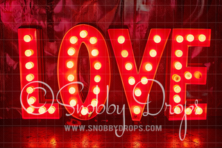 Red Marquee Love Light Valentine Fabric Backdrop-Fabric Photography Backdrop-Snobby Drops Fabric Backdrops for Photography, Exclusive Designs by Tara Mapes Photography, Enchanted Eye Creations by Tara Mapes, photography backgrounds, photography backdrops, fast shipping, US backdrops, cheap photography backdrops