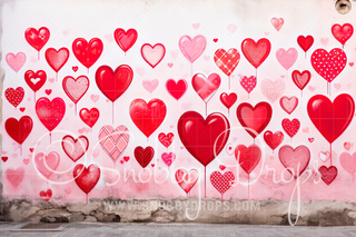 Red & Pink Hearts on Brick Valentine Fabric Backdrop-Fabric Photography Backdrop-Snobby Drops Fabric Backdrops for Photography, Exclusive Designs by Tara Mapes Photography, Enchanted Eye Creations by Tara Mapes, photography backgrounds, photography backdrops, fast shipping, US backdrops, cheap photography backdrops