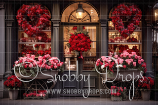 Red Rose Valentine Flower Shop Fabric Backdrop-Fabric Photography Backdrop-Snobby Drops Fabric Backdrops for Photography, Exclusive Designs by Tara Mapes Photography, Enchanted Eye Creations by Tara Mapes, photography backgrounds, photography backdrops, fast shipping, US backdrops, cheap photography backdrops