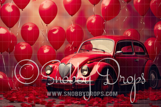 Red Valentine Vintage Car Fabric Backdrop-Fabric Photography Backdrop-Snobby Drops Fabric Backdrops for Photography, Exclusive Designs by Tara Mapes Photography, Enchanted Eye Creations by Tara Mapes, photography backgrounds, photography backdrops, fast shipping, US backdrops, cheap photography backdrops