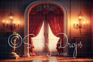 Red Victorian Room Fabric Backdrop-Fabric Photography Backdrop-Snobby Drops Fabric Backdrops for Photography, Exclusive Designs by Tara Mapes Photography, Enchanted Eye Creations by Tara Mapes, photography backgrounds, photography backdrops, fast shipping, US backdrops, cheap photography backdrops