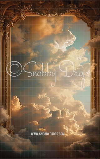 Renaissance Gold Frame and Clouds Fabric Backdrop Sweep-Fabric Photography Sweep-Snobby Drops Fabric Backdrops for Photography, Exclusive Designs by Tara Mapes Photography, Enchanted Eye Creations by Tara Mapes, photography backgrounds, photography backdrops, fast shipping, US backdrops, cheap photography backdrops