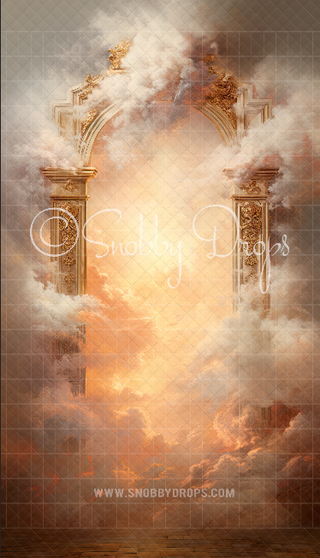Renaissance Heavenly Arch Clouds Fabric Backdrop Sweep-Fabric Photography Sweep-Snobby Drops Fabric Backdrops for Photography, Exclusive Designs by Tara Mapes Photography, Enchanted Eye Creations by Tara Mapes, photography backgrounds, photography backdrops, fast shipping, US backdrops, cheap photography backdrops