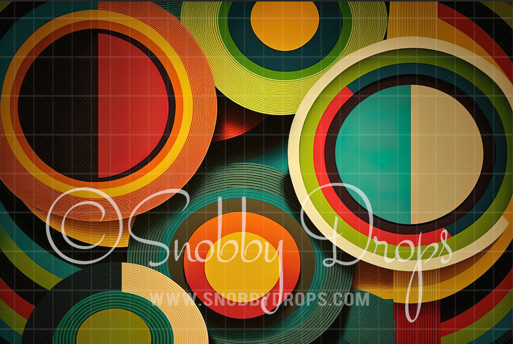 Snobby Drops Retro Abstract Circles 70s Themed Fabric Backdrop Made in