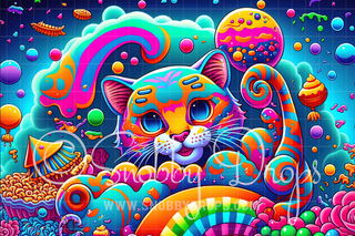 Retro Rainbow Cat Psychedelic Fabric Backdrop-Fabric Photography Backdrop-Snobby Drops Fabric Backdrops for Photography, Exclusive Designs by Tara Mapes Photography, Enchanted Eye Creations by Tara Mapes, photography backgrounds, photography backdrops, fast shipping, US backdrops, cheap photography backdrops