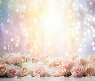 Roses and Bokeh Baby Cake Smash Fabric Backdrop-Fabric Photography Backdrop-Snobby Drops Fabric Backdrops for Photography, Exclusive Designs by Tara Mapes Photography, Enchanted Eye Creations by Tara Mapes, photography backgrounds, photography backdrops, fast shipping, US backdrops, cheap photography backdrops