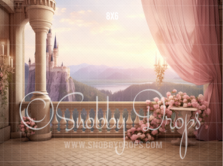 Royal Balcony With Castle Fabric Backdrop-Fabric Photography Backdrop-Snobby Drops Fabric Backdrops for Photography, Exclusive Designs by Tara Mapes Photography, Enchanted Eye Creations by Tara Mapes, photography backgrounds, photography backdrops, fast shipping, US backdrops, cheap photography backdrops