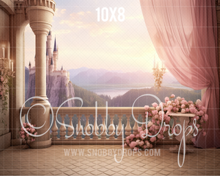 Royal Balcony With Castle Fabric Backdrop-Fabric Photography Backdrop-Snobby Drops Fabric Backdrops for Photography, Exclusive Designs by Tara Mapes Photography, Enchanted Eye Creations by Tara Mapes, photography backgrounds, photography backdrops, fast shipping, US backdrops, cheap photography backdrops