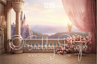 Royal Balcony With Castle Fabric Backdrop-Fabric Photography Backdrop-Snobby Drops Fabric Backdrops for Photography, Exclusive Designs by Tara Mapes Photography, Enchanted Eye Creations by Tara Mapes, photography backgrounds, photography backdrops, fast shipping, US backdrops, cheap photography backdrops