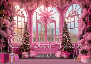 RTS 10x8 fab fab Pink Dollhouse Christmas Window Room Fabric Backdrop-Fabric Photography Backdrop-Snobby Drops Fabric Backdrops for Photography, Exclusive Designs by Tara Mapes Photography, Enchanted Eye Creations by Tara Mapes, photography backgrounds, photography backdrops, fast shipping, US backdrops, cheap photography backdrops