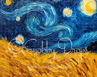 RTS Van Gogh Field Under Stars Fabric Backdrop 10x8 fleece with Pole Pocket-Fabric Photography Backdrop-Snobby Drops Fabric Backdrops for Photography, Exclusive Designs by Tara Mapes Photography, Enchanted Eye Creations by Tara Mapes, photography backgrounds, photography backdrops, fast shipping, US backdrops, cheap photography backdrops