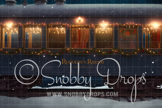 Rudolph's Railway Christmas Train Fabric Backdrop-Fabric Photography Backdrop-Snobby Drops Fabric Backdrops for Photography, Exclusive Designs by Tara Mapes Photography, Enchanted Eye Creations by Tara Mapes, photography backgrounds, photography backdrops, fast shipping, US backdrops, cheap photography backdrops