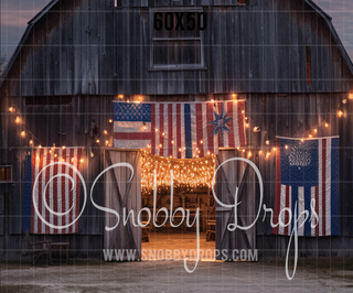 Rustic Americana Barn Fabric Backdrop - Fourth of July Fabric Backdrop-Fabric Photography Backdrop-Snobby Drops Fabric Backdrops for Photography, Exclusive Designs by Tara Mapes Photography, Enchanted Eye Creations by Tara Mapes, photography backgrounds, photography backdrops, fast shipping, US backdrops, cheap photography backdrops