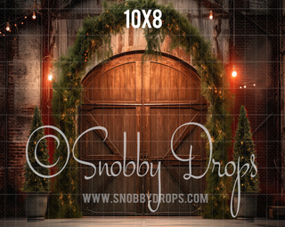 Rustic Christmas Barn Door Fabric Backdrop-Fabric Photography Backdrop-Snobby Drops Fabric Backdrops for Photography, Exclusive Designs by Tara Mapes Photography, Enchanted Eye Creations by Tara Mapes, photography backgrounds, photography backdrops, fast shipping, US backdrops, cheap photography backdrops