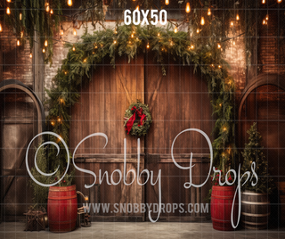 Rustic Christmas Barn Door Fabric Backdrop-Fabric Photography Backdrop-Snobby Drops Fabric Backdrops for Photography, Exclusive Designs by Tara Mapes Photography, Enchanted Eye Creations by Tara Mapes, photography backgrounds, photography backdrops, fast shipping, US backdrops, cheap photography backdrops