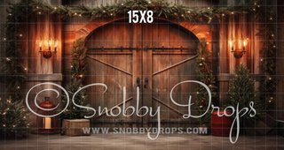 Rustic Christmas Barn Door Fabric Backdrop-Fabric Photography Backdrop-Snobby Drops Fabric Backdrops for Photography, Exclusive Designs by Tara Mapes Photography, Enchanted Eye Creations by Tara Mapes, photography backgrounds, photography backdrops, fast shipping, US backdrops, cheap photography backdrops