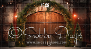 Rustic Christmas Barn Door Fabric Backdrop-Fabric Photography Backdrop-Snobby Drops Fabric Backdrops for Photography, Exclusive Designs by Tara Mapes Photography, Enchanted Eye Creations by Tara Mapes, photography backgrounds, photography backdrops, fast shipping, US backdrops, cheap photography backdrops