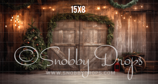 Rustic Christmas Barn Door Fabric Backdrop-Fabric Photography Backdrop-Snobby Drops Fabric Backdrops for Photography, Exclusive Designs by Tara Mapes Photography, Enchanted Eye Creations by Tara Mapes, photography backgrounds, photography backdrops, fast shipping, US backdrops, cheap photography backdrops