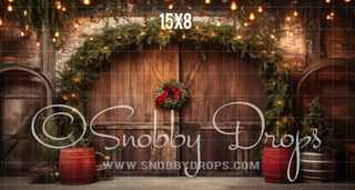 Rustic Christmas Barn Door Fabric Backdrop-Fabric Photography Backdrop-Snobby Drops Fabric Backdrops for Photography, Exclusive Designs by Tara Mapes Photography, Enchanted Eye Creations by Tara Mapes, photography backgrounds, photography backdrops, fast shipping, US backdrops, cheap photography backdrops