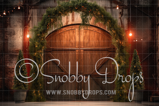 Rustic Christmas Barn Door Fabric Backdrop-Fabric Photography Backdrop-Snobby Drops Fabric Backdrops for Photography, Exclusive Designs by Tara Mapes Photography, Enchanted Eye Creations by Tara Mapes, photography backgrounds, photography backdrops, fast shipping, US backdrops, cheap photography backdrops