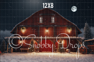 Rustic Christmas Barn Fabric Backdrop-Fabric Photography Backdrop-Snobby Drops Fabric Backdrops for Photography, Exclusive Designs by Tara Mapes Photography, Enchanted Eye Creations by Tara Mapes, photography backgrounds, photography backdrops, fast shipping, US backdrops, cheap photography backdrops