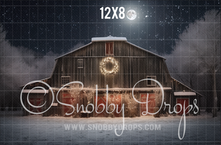 Rustic Christmas Barn Fabric Backdrop-Fabric Photography Backdrop-Snobby Drops Fabric Backdrops for Photography, Exclusive Designs by Tara Mapes Photography, Enchanted Eye Creations by Tara Mapes, photography backgrounds, photography backdrops, fast shipping, US backdrops, cheap photography backdrops