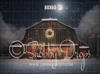 Rustic Christmas Barn Fabric Backdrop-Fabric Photography Backdrop-Snobby Drops Fabric Backdrops for Photography, Exclusive Designs by Tara Mapes Photography, Enchanted Eye Creations by Tara Mapes, photography backgrounds, photography backdrops, fast shipping, US backdrops, cheap photography backdrops