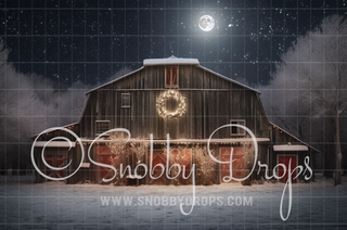 Rustic Christmas Barn Fabric Backdrop-Fabric Photography Backdrop-Snobby Drops Fabric Backdrops for Photography, Exclusive Designs by Tara Mapes Photography, Enchanted Eye Creations by Tara Mapes, photography backgrounds, photography backdrops, fast shipping, US backdrops, cheap photography backdrops