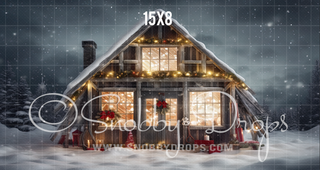 Rustic Christmas Cabin Fabric Backdrop-Fabric Photography Backdrop-Snobby Drops Fabric Backdrops for Photography, Exclusive Designs by Tara Mapes Photography, Enchanted Eye Creations by Tara Mapes, photography backgrounds, photography backdrops, fast shipping, US backdrops, cheap photography backdrops