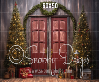 Rustic Christmas Door Fabric Backdrop-Fabric Photography Backdrop-Snobby Drops Fabric Backdrops for Photography, Exclusive Designs by Tara Mapes Photography, Enchanted Eye Creations by Tara Mapes, photography backgrounds, photography backdrops, fast shipping, US backdrops, cheap photography backdrops