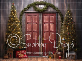 Rustic Christmas Door Fabric Backdrop-Fabric Photography Backdrop-Snobby Drops Fabric Backdrops for Photography, Exclusive Designs by Tara Mapes Photography, Enchanted Eye Creations by Tara Mapes, photography backgrounds, photography backdrops, fast shipping, US backdrops, cheap photography backdrops
