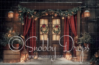 Rustic Christmas Door Fabric Photography Backdrop-Fabric Photography Backdrop-Snobby Drops Fabric Backdrops for Photography, Exclusive Designs by Tara Mapes Photography, Enchanted Eye Creations by Tara Mapes, photography backgrounds, photography backdrops, fast shipping, US backdrops, cheap photography backdrops