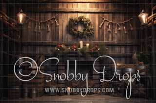 Rustic Christmas Room Fabric Backdrop-Fabric Photography Backdrop-Snobby Drops Fabric Backdrops for Photography, Exclusive Designs by Tara Mapes Photography, Enchanted Eye Creations by Tara Mapes, photography backgrounds, photography backdrops, fast shipping, US backdrops, cheap photography backdrops