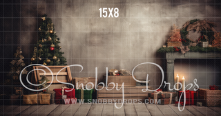 Rustic Christmas Studio Fabric Backdrop-Fabric Photography Backdrop-Snobby Drops Fabric Backdrops for Photography, Exclusive Designs by Tara Mapes Photography, Enchanted Eye Creations by Tara Mapes, photography backgrounds, photography backdrops, fast shipping, US backdrops, cheap photography backdrops