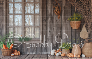 Rustic Easter Cabin Fabric Backdrop-Fabric Photography Backdrop-Snobby Drops Fabric Backdrops for Photography, Exclusive Designs by Tara Mapes Photography, Enchanted Eye Creations by Tara Mapes, photography backgrounds, photography backdrops, fast shipping, US backdrops, cheap photography backdrops