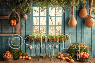 Rustic Easter Carrot Cabin Window Fabric Backdrop-Fabric Photography Backdrop-Snobby Drops Fabric Backdrops for Photography, Exclusive Designs by Tara Mapes Photography, Enchanted Eye Creations by Tara Mapes, photography backgrounds, photography backdrops, fast shipping, US backdrops, cheap photography backdrops