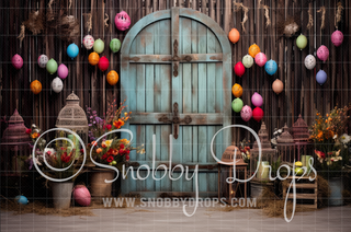 Rustic Easter Door Fabric Backdrop-Fabric Photography Backdrop-Snobby Drops Fabric Backdrops for Photography, Exclusive Designs by Tara Mapes Photography, Enchanted Eye Creations by Tara Mapes, photography backgrounds, photography backdrops, fast shipping, US backdrops, cheap photography backdrops