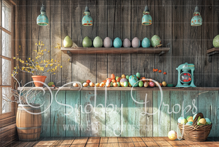 Rustic Easter Egg Cabin Window Fabric Backdrop-Fabric Photography Backdrop-Snobby Drops Fabric Backdrops for Photography, Exclusive Designs by Tara Mapes Photography, Enchanted Eye Creations by Tara Mapes, photography backgrounds, photography backdrops, fast shipping, US backdrops, cheap photography backdrops