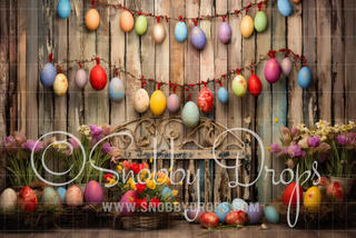 Rustic Easter Egg Garland Fabric Backdrop-Fabric Photography Backdrop-Snobby Drops Fabric Backdrops for Photography, Exclusive Designs by Tara Mapes Photography, Enchanted Eye Creations by Tara Mapes, photography backgrounds, photography backdrops, fast shipping, US backdrops, cheap photography backdrops