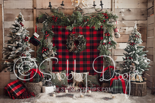 Rustic Plaid Christmas Room Fabric Backdrop-Fabric Photography Backdrop-Snobby Drops Fabric Backdrops for Photography, Exclusive Designs by Tara Mapes Photography, Enchanted Eye Creations by Tara Mapes, photography backgrounds, photography backdrops, fast shipping, US backdrops, cheap photography backdrops