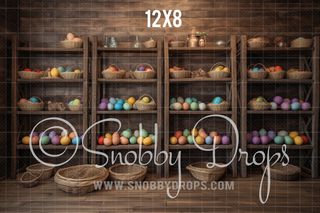 Rustic Shelves of Easter Eggs Fabric Backdrop-Fabric Photography Backdrop-Snobby Drops Fabric Backdrops for Photography, Exclusive Designs by Tara Mapes Photography, Enchanted Eye Creations by Tara Mapes, photography backgrounds, photography backdrops, fast shipping, US backdrops, cheap photography backdrops