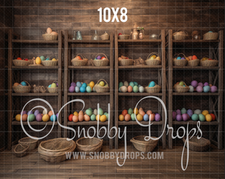 Rustic Shelves of Easter Eggs Fabric Backdrop-Fabric Photography Backdrop-Snobby Drops Fabric Backdrops for Photography, Exclusive Designs by Tara Mapes Photography, Enchanted Eye Creations by Tara Mapes, photography backgrounds, photography backdrops, fast shipping, US backdrops, cheap photography backdrops