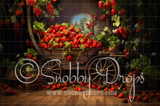 Rustic Strawberry Cart Fabric Backdrop-Fabric Photography Backdrop-Snobby Drops Fabric Backdrops for Photography, Exclusive Designs by Tara Mapes Photography, Enchanted Eye Creations by Tara Mapes, photography backgrounds, photography backdrops, fast shipping, US backdrops, cheap photography backdrops
