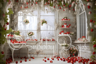 Rustic Strawberry Room Fabric Backdrop-Fabric Photography Backdrop-Snobby Drops Fabric Backdrops for Photography, Exclusive Designs by Tara Mapes Photography, Enchanted Eye Creations by Tara Mapes, photography backgrounds, photography backdrops, fast shipping, US backdrops, cheap photography backdrops