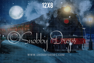 Santa Express Christmas Train Fabric Backdrop-Fabric Photography Backdrop-Snobby Drops Fabric Backdrops for Photography, Exclusive Designs by Tara Mapes Photography, Enchanted Eye Creations by Tara Mapes, photography backgrounds, photography backdrops, fast shipping, US backdrops, cheap photography backdrops