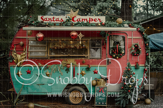 Santa's Cajun Christmas Camper Fabric Backdrop-Fabric Photography Backdrop-Snobby Drops Fabric Backdrops for Photography, Exclusive Designs by Tara Mapes Photography, Enchanted Eye Creations by Tara Mapes, photography backgrounds, photography backdrops, fast shipping, US backdrops, cheap photography backdrops