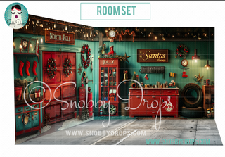 Santa's Jolly Garage Christmas 3 Piece Room Set-Photography Backdrop 3P Room Set-Snobby Drops Fabric Backdrops for Photography, Exclusive Designs by Tara Mapes Photography, Enchanted Eye Creations by Tara Mapes, photography backgrounds, photography backdrops, fast shipping, US backdrops, cheap photography backdrops